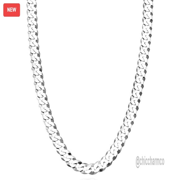 7mm Sterling Silver Cuban Chain Necklace 22 Inch Diamond Cut Links